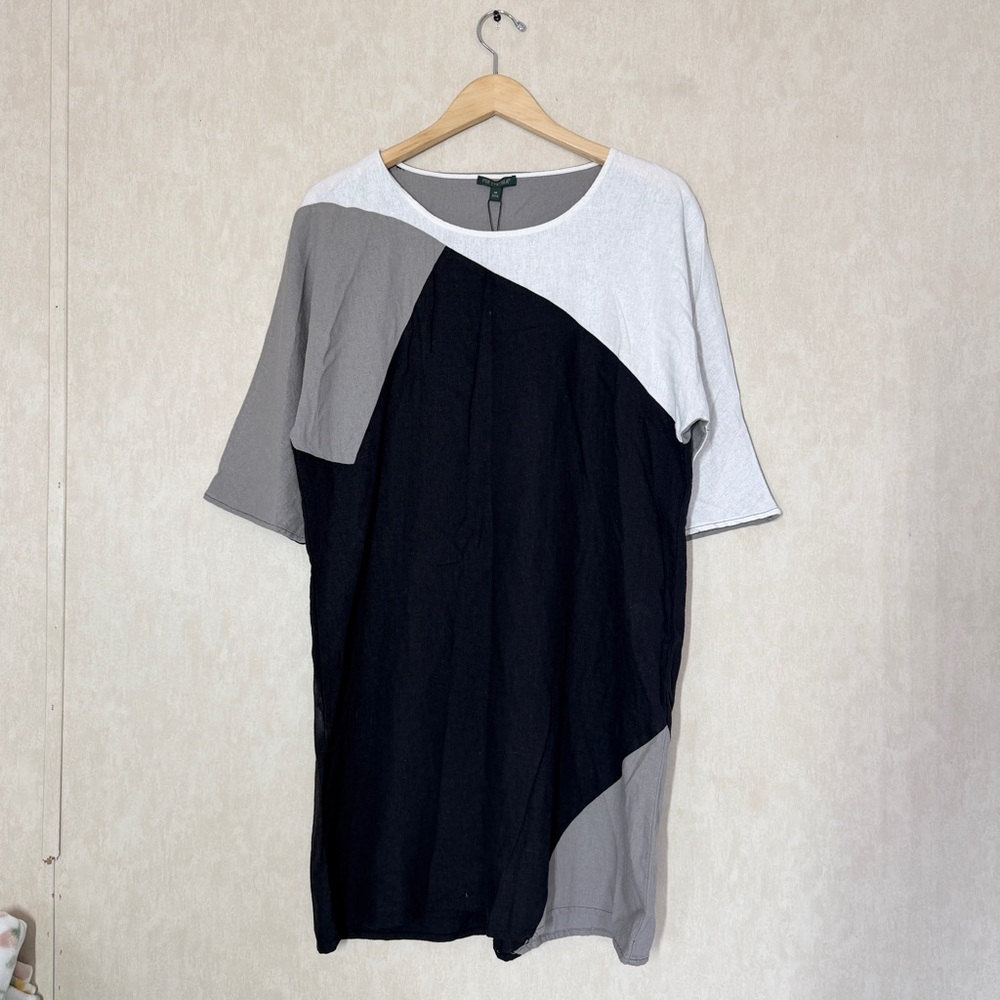 NWT For Cynthia Women’s Linen Blend Shift Dress Color Block Lagenlook M